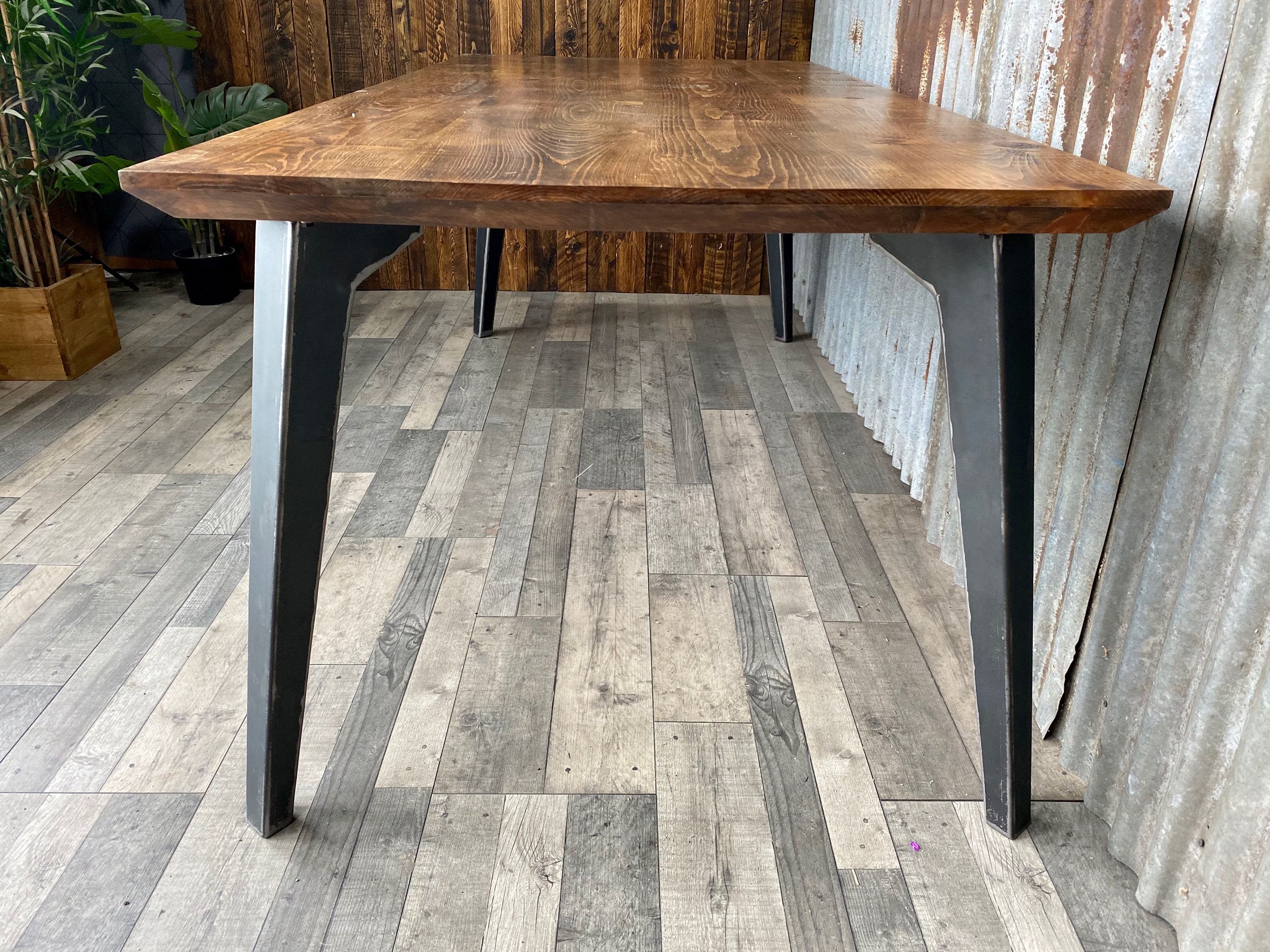 Unique design dining table with steel legs, rustic Industrial dining table with tapered legs