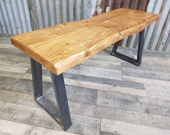 live edge Industrial style bench, Trapezium style bench, wooden bench seating