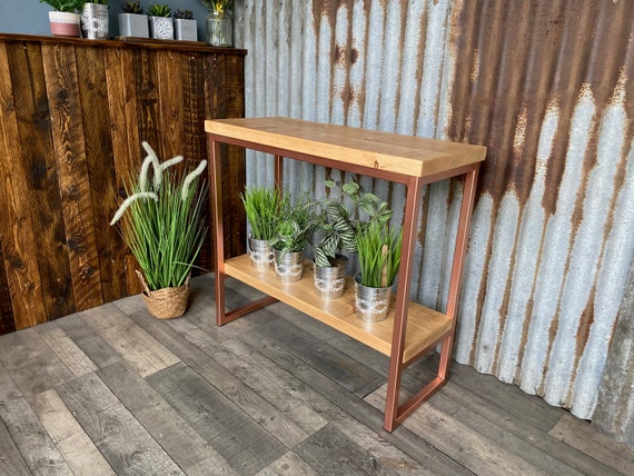 Hallway table wood industrial-inspired, slimline console table, bespoke entryway furniture,