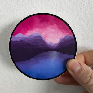 Grand paysage de fierté bisexuelle - autocollant subtil LGBTQ + imperméable à l'eau