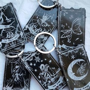 Grote Arcana Tarot Schlüsselanhänger zwart en wit
