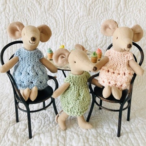 Maileg Big Sister 5&quot; Mouse Hand-knit Dresses -- Blue, Green, or Apricot-Pink (Mice not included.)