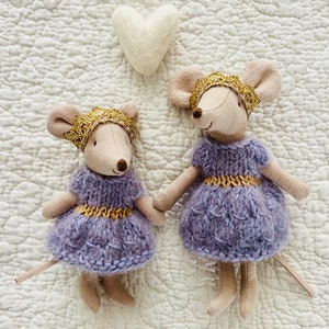 Princess Dress for Maileg 5” Big/Little 4” Sister, handknit purple mohair w/ gold crown! (Mouse not included) Miniatures, Sweet Gift!