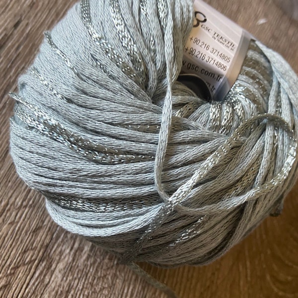 Ice yarn ribbon cotton viscose summer time   and nice glitter ribbon lace  natural slate grey color 48343