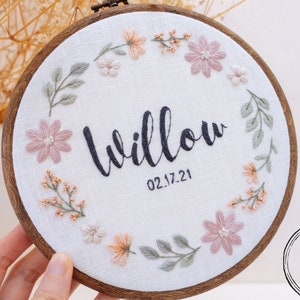 Baby Name Sign for Nursery, Customizable Embroidery Pattern for Beginners (PDF Download + Video Tutorial)