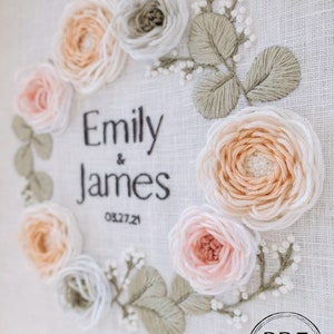 Wedding anniversary date art, Customizable hand embroidery pattern PDF download + Video guide, Rose flower embroidery design for beginners