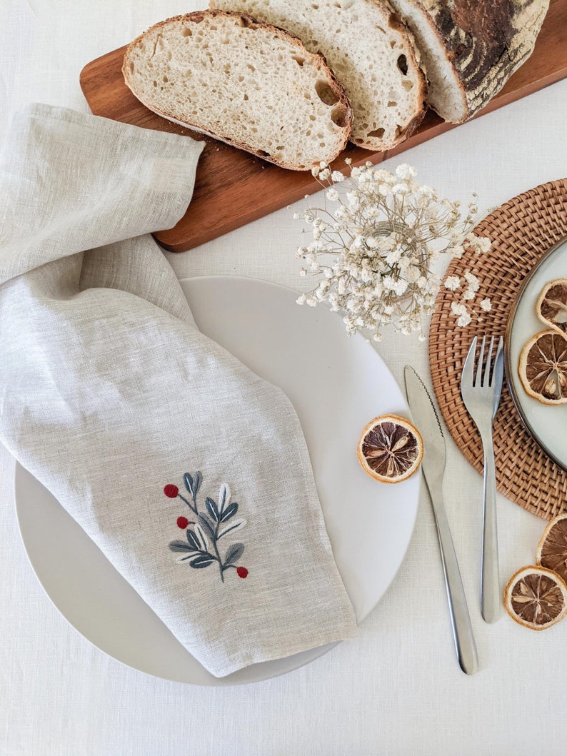 Hand Embroidered Linen Diner Napkins French Linen Napkins Etsy