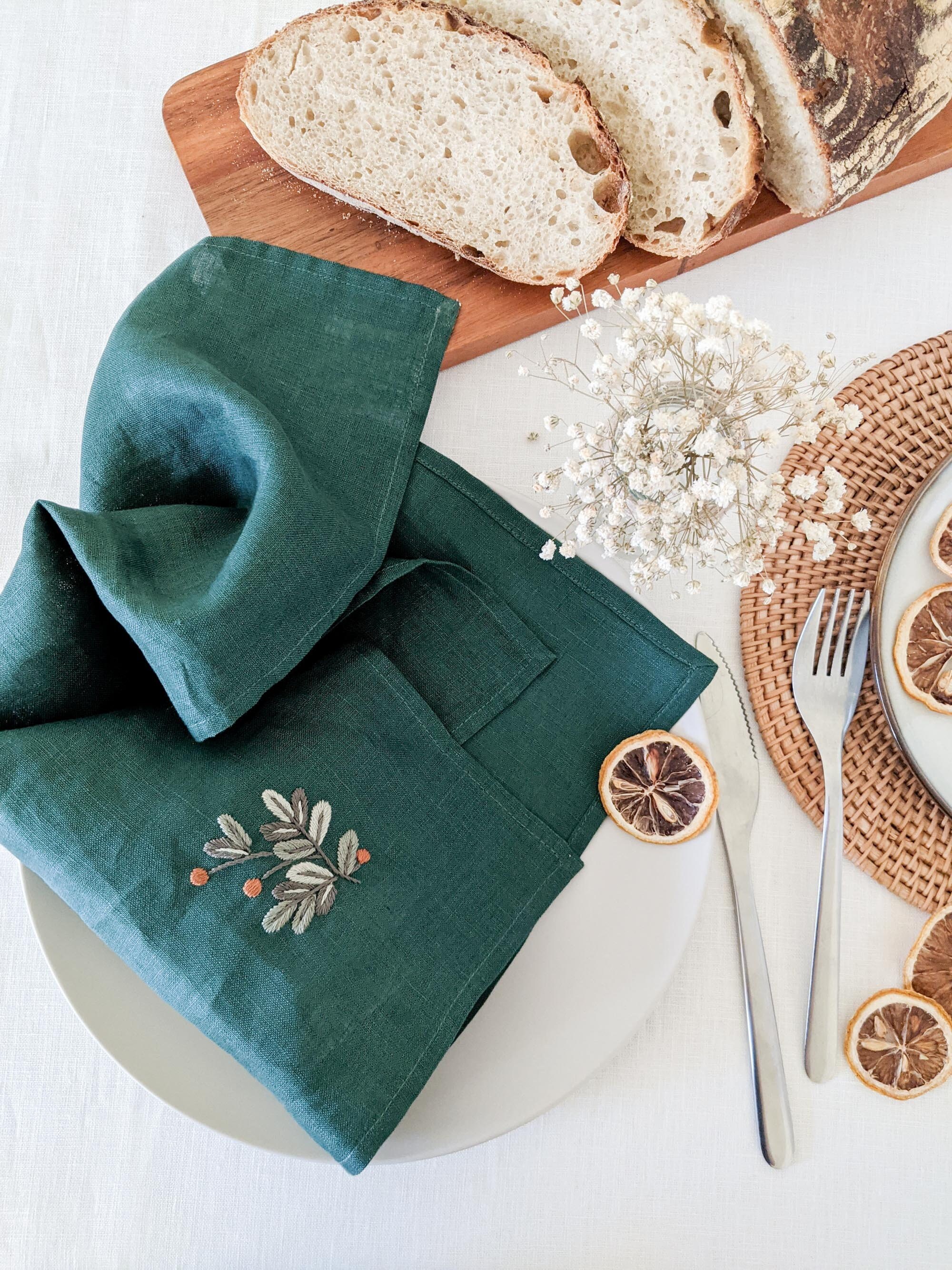 Rustic dinner napkins embroidered French linen napkins Soft Etsy