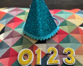 Blue Glitter Pet Birthday Hat – Adjustable, Personalizable (Cats, Dogs)