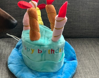 HAPPY BIRTHDAY HAT (Blue and Pink options) with candles - fun birthday hat for your cat/dog/puppy