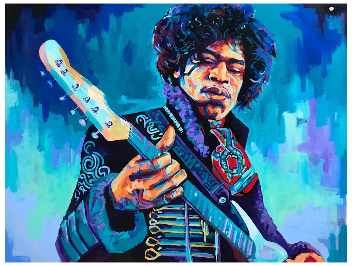 Jimi Hendrix Abstract Realism Poster Print 18x12 Original Art by