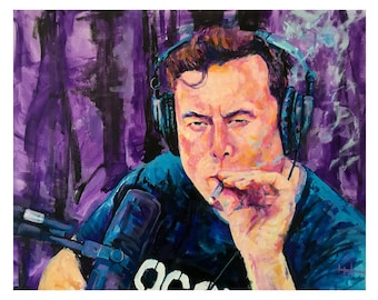 Elon Musk smoking on JRE 18x12 paper print JRE abstractart