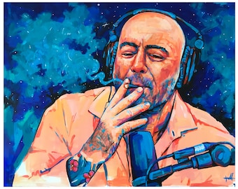 Joe Rogan smoking on JRE 16x20 original canvas print touched up by Xilberto