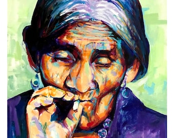 Maria Sabina smoking poster print 18x12 inches paper print on card stock Mexican art by Xilberto