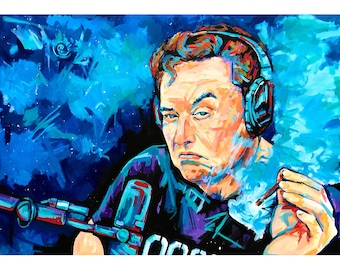Elon Musk series 2 smoking on JRE 18x12 paper print JRE abstractart