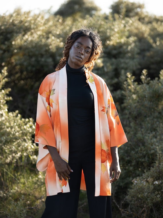 kimono cardigan, Kimono jacket, orange kimono, flo
