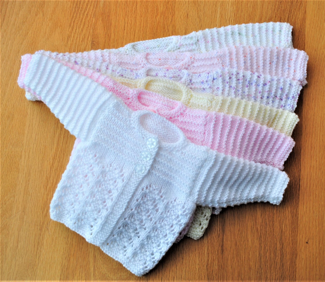 Hand Knitted Newborn Baby Matinee Jacket/Cardigan made with Etsy