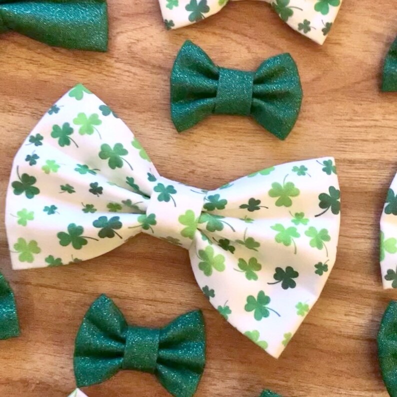 Lucky Pet Bow Tie Green Glitter Shamrock Clover St Patricks Day handmade collar accessories image 1