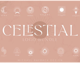 Celestial Logo Bundle - Golden Star, Moon, Space Logo Templates
