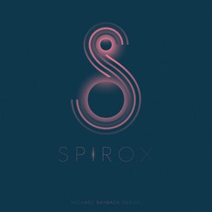 May include: A pink and white logo with the word "SPIROX" in a sans-serif font below a stylized pink "S" shape. The text "MICHAEL RAYBACK DESIGN" is in a smaller font below the logo.