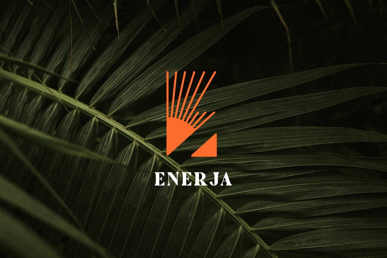 May include: A stylized orange sunburst logo with the word "ENERJA" in white text below it. The logo is set against a dark green background of palm leaves.