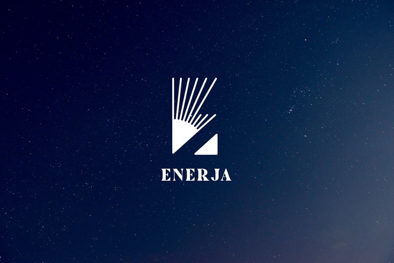 May include: A white logo on a dark blue background with a stylized sun rising over a triangle and the word "ENERJA" below.