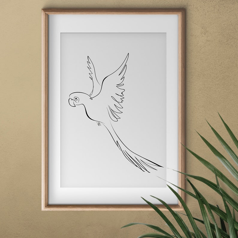 Minimalist Parrot One Line Art, Abstract Animal Drawing Print, Outline ...
