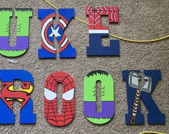 Superhero Theme Letters, wall letters, wood letters, personalized letters, wall decor, kids wall decor/ PRICE PER LETTER(13 inch letters)