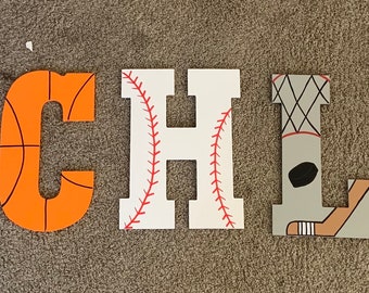 Sport Theme Letters, wall letters, personalized letters, kids decor, baby showers, birthday parties, kid bedrooms, sports/ PRICE PER LETTER