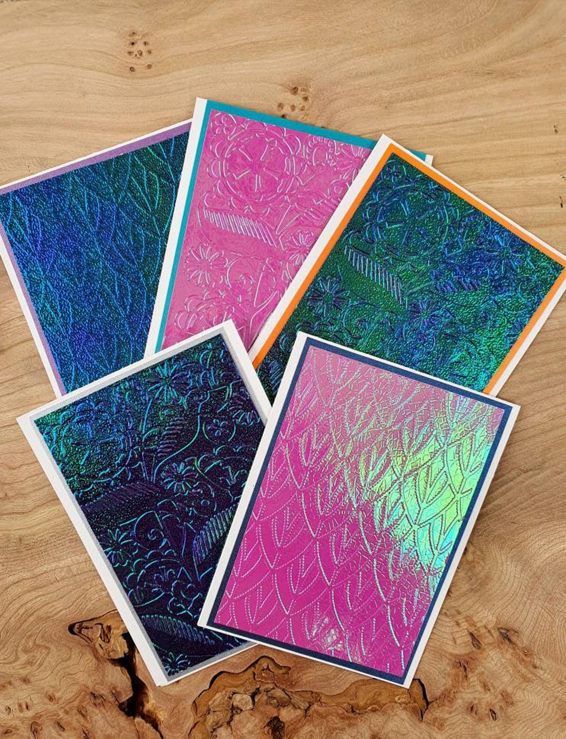 Holographic blank cards set of 5 blank cards embossed blank Etsy