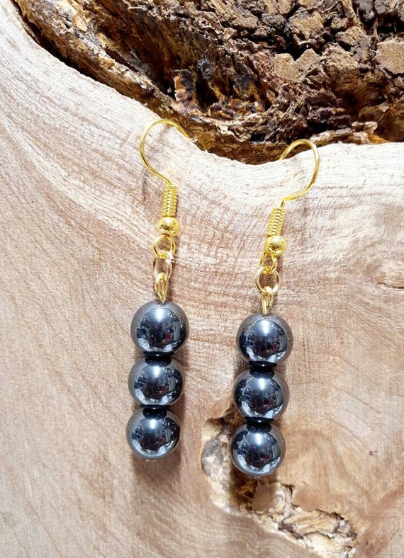 Hematite Bead Earrings Gemstone Bead 
