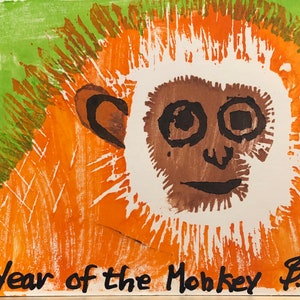 Ano do Macaco, Cartão de Ano Novo Chinês, Xilogravura, animal, arte de parede