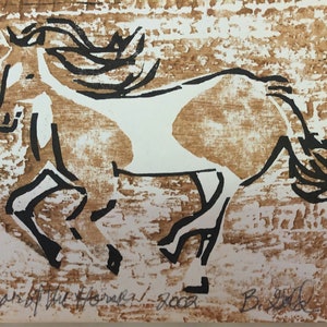 Año del Caballo, Tarjeta del Año Nuevo Chino, Grabado en madera, animal