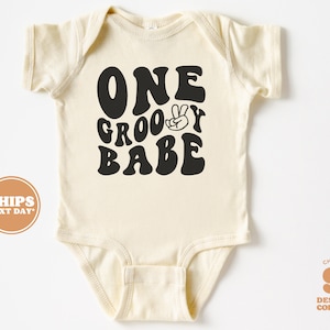 One Groovy 1st Birthday Baby Bodysuit - Gender Neutral 1st Birthday Bodysuit - Wavy Letters First Birthday Baby Bodysuit & Tee  #5042-C