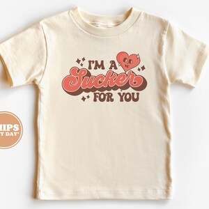 Kids Valentines Day Shirt - I'm a Sucker for You Kids Retro TShirt - Retro Natural Infant, Toddler & Youth Tee #5501