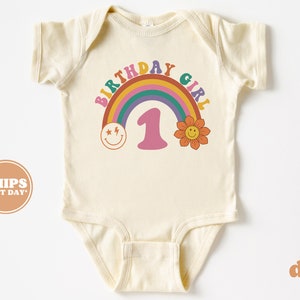 1st Birthday Baby Bodysuit - Girls Neutral 1st Birthday Bodysuit - First Birthday Rainbow Baby Bodysuit #5151