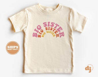 Big Sister Toddler Shirt - Retro Kids Rainbow Pregnancy Announcement Shirt - Sibling Natural Infant, Toddler & Youth Tee #5122