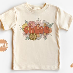 Personalized Girl Shirt - Retro Daisy Wild Flower Toddler Shirt - Personalized Infant, Toddler & Youth Natural Tee #5762