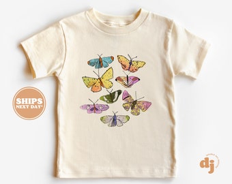 Toddler T-shirt -  Colorful Butterflies Kids Retro T-Shirt - Retro Natural Infant, Toddler & Youth Tee #6052