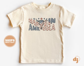 Toddler T-shirt - Made in America Bull Flag 4th of July Memorial Day Kids TShirt - Retro Natural Infant, Toddler & Youth Tee #5644