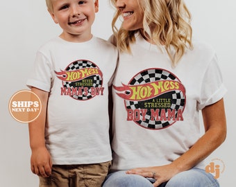 Mommy and Me for Boys Shirts - Hot Mess Never/Little Stressed Checkered Print Retro Shirts - Mother's Day Shirts #6221