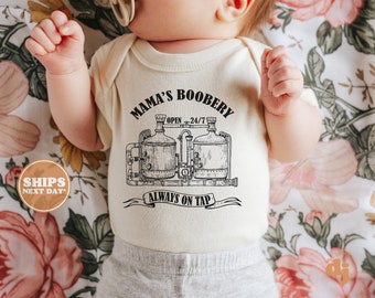 Mama's Boobery Baby Bodysuit - Retro Funny Breastfeeding Bodysuit - Cute Funny Natural Baby Bodysuit #5422