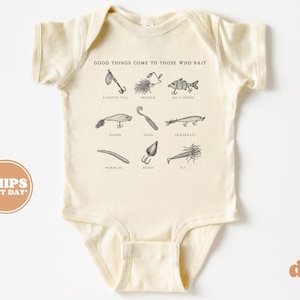 Baby Bodysuit - Good Things Come To Those Who Bait Bodysuit - Funny Fishing Baby Retro Natural Baby Bodysuit #5827