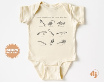 Baby Bodysuit - Good Things Come To Those Who Bait Bodysuit - Funny Fishing Baby Retro Natural Baby Bodysuit #5827