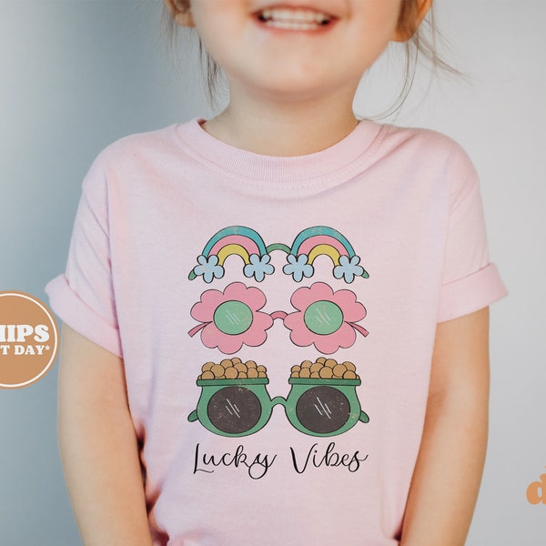 Kids St. Patrick's Day Shirt - Lucky Vibes Kids Retro TShirt - St. Patricks Day Retro Natural Infant, Toddler & Youth Tee #5528