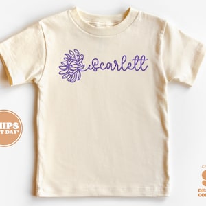 Personalized Kids Shirt - Custom Toddler Retro TShirt with Floral Name - Wild Flower Natural Infant, Toddler & Youth Tee #5773-C