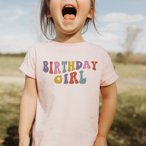 Retro Birthday Girl Toddler Shirt - Rainbow Wavy Letter Birthday Girl Shirt - Girls Birthday Natural Infant, Toddler & Youth Tee  #5221