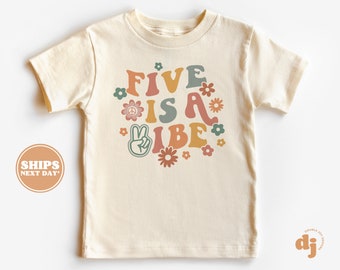 5th Birthday Toddler Shirt - Five is a Vibe 5th Birthday Shirt - Fifth Birthday Natural Toddler & Youth Tee #5565