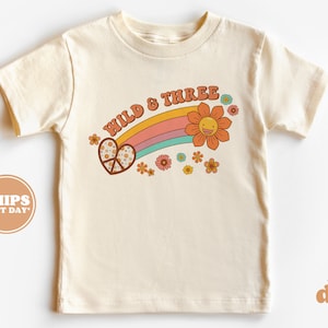 3rd Birthday Toddler Shirt - Wild & Three Kids Birthday Shirt - Third Birthday Natural Toddler Tee  #5397