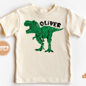 Personalized Boy Shirt - Dinosaur Toddler Shirt - Personalized Name Infant, Toddler & Youth Natural Tee #6161